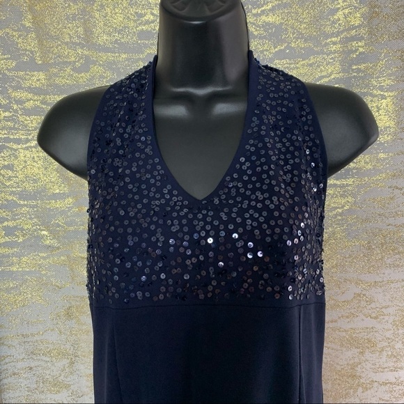 Orna Farho Dark Navy Blue Sequinned Halter Dress - Picture 4 of 13